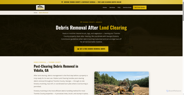 Security scan screenshot of https://vidalialandclearing.com/debris-removal.html