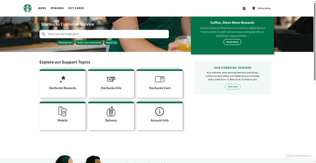 Security scan screenshot of https://customerservice.starbucks.com