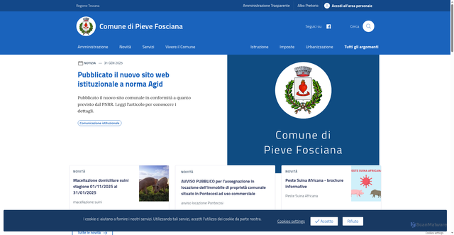 Security scan screenshot of https://comune.pievefosciana.lu.it/
