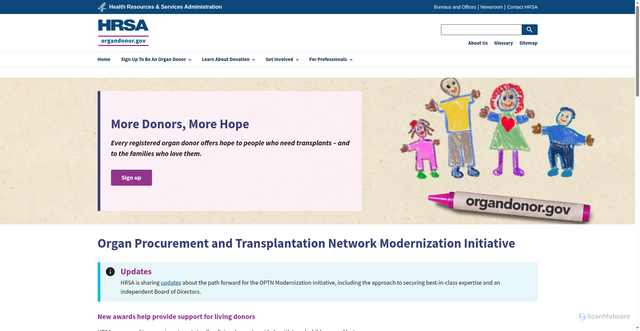 Security scan screenshot of https://www.organdonor.gov/