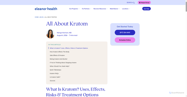 Security scan screenshot of https://www.eleanorhealth.com/blog/all-about-kratom