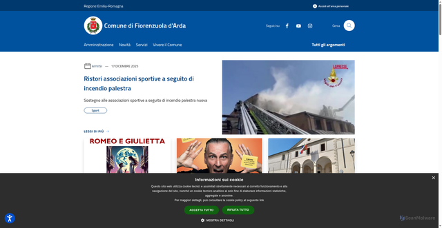 Security scan screenshot of https://www.comune.fiorenzuola.pc.it/it