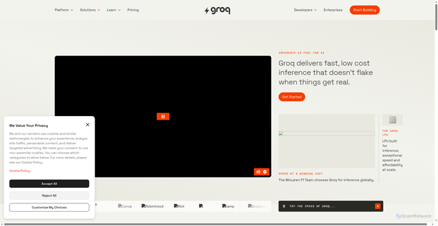 Security scan screenshot of https://groq.com