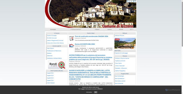 Security scan screenshot of https://www.comune.pizzone.is.it