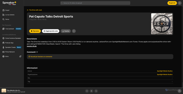 Security scan screenshot of https://it-it.spreaker.com/episode/pat-caputo-talks-detroit-sports--17808444