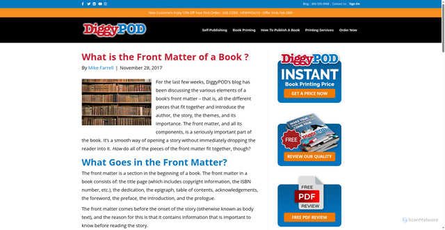 Security scan screenshot of https://www.diggypod.com/blog/front-matter/