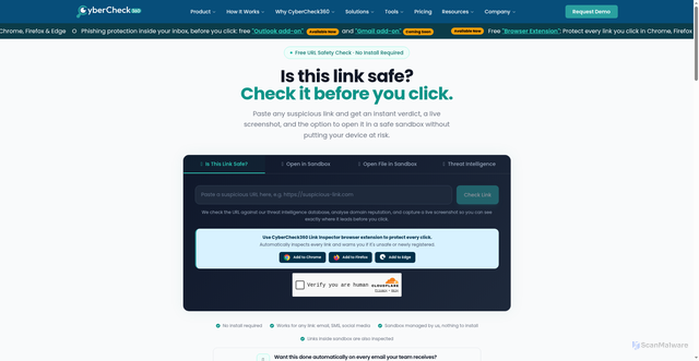 Security scan screenshot of https://cybercheck360.com/link-checker/