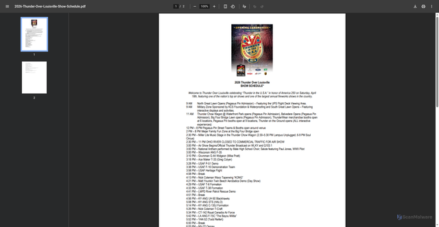 Security scan screenshot of https://thunderoverlouisville.org/files/2026/04/2026-Thunder-Over-Louisville-Show-Schedule.pdf