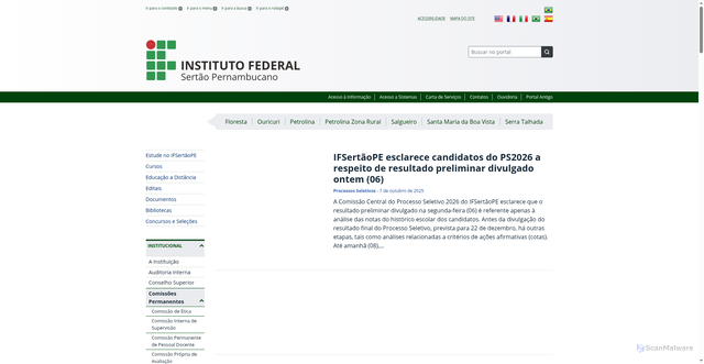 Security scan screenshot of https://ifsertaope.edu.br/