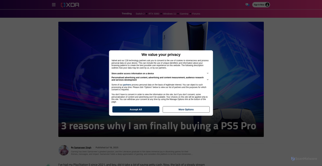 Security scan screenshot of https://www.xda-developers.com/reasons-to-finally-upgrade-to-playstation-5-pro-console/