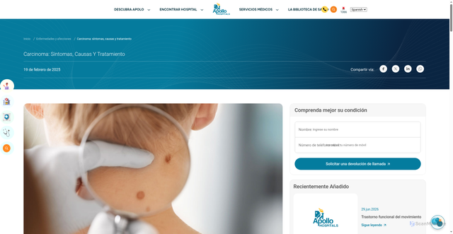 Security scan screenshot of https://www.apollohospitals.com/es/diseases-and-conditions/carcinoma-symptoms-causes-and-treatment