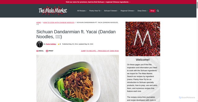 Security scan screenshot of https://blog.themalamarket.com/chengdu-challenge-1-dan-dan-noodles-dan-dan-mian/