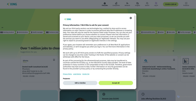 Security scan screenshot of https://newworkexperience.xing.com