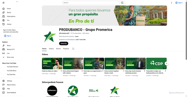 Security scan screenshot of https://consent.youtube.com/m?continue=https%3A%2F%2Fwww.youtube.com%2Fuser%2FProdubancoEC%3Fcbrd%3D1&gl=DE&m=0&pc=yt&cm=2&hl=de&src=1