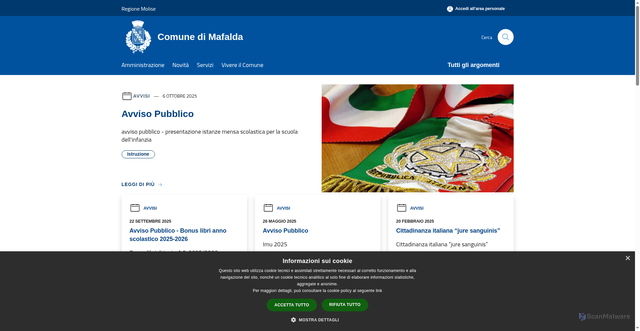 Security scan screenshot of https://www.comune.mafalda.cb.it/it