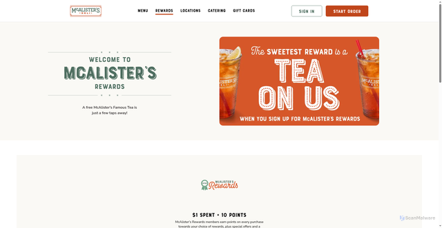 Security scan screenshot of https://www.mcalistersdeli.com/rewards