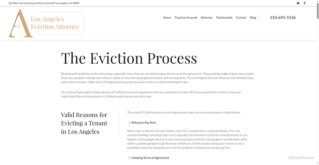 Security scan screenshot of https://www.evictionattorney-la.com/practice-areas/eviction/the-eviction-process