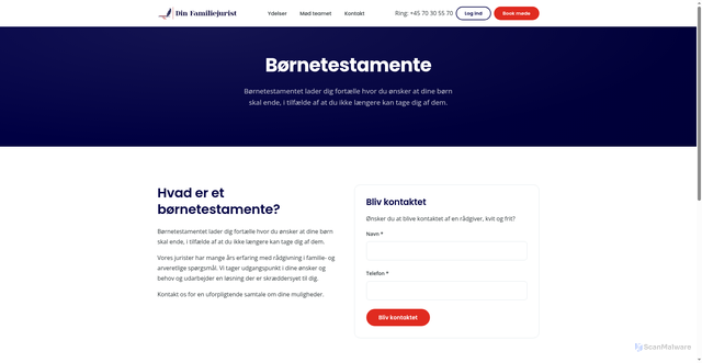 Security scan screenshot of https://dinfamiliejurist-dk.pages.dev/bornetestamente.html