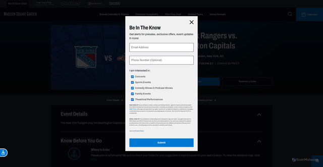 Security scan screenshot of https://www.msg.com/events-tickets/new-york-rangers-washington-capitals-madison-square-garden-october-2025/3B0062F0AC19161E