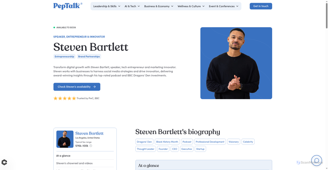 Security scan screenshot of https://getapeptalk.com/experts/steven-bartlett-pt-speaker