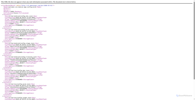Security scan screenshot of https://caltimes-sls-mobile-app-config-prod.s3-us-west-2.amazonaws.com