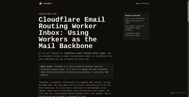 Security scan screenshot of https://sendwithflare.pages.dev/articles/cloudflare-email-routing-worker-inbox/