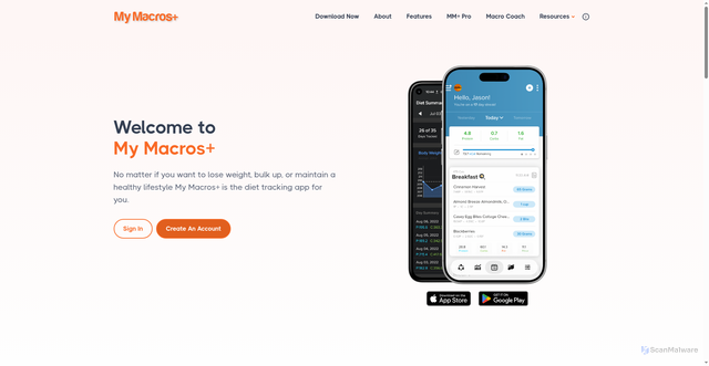 Security scan screenshot of https://getmymacros.com