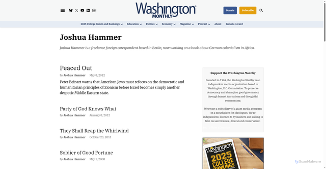 Security scan screenshot of https://washingtonmonthly.com/author/joshua-hammer/