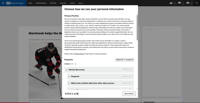 Security scan screenshot of https://arcwestmichigan.com/sports/martinook-helps-the-hurricanes-top-the-red-wings-2-1