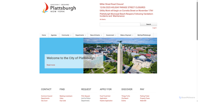 Security scan screenshot of https://cityofplattsburgh-ny.gov/