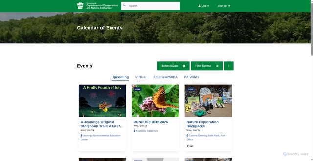 Security scan screenshot of https://events.dcnr.pa.gov/