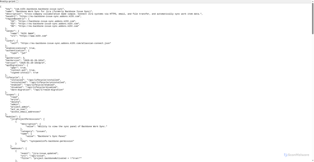 Security scan screenshot of https://eu-backbone-issue-sync.addons.k15t.com