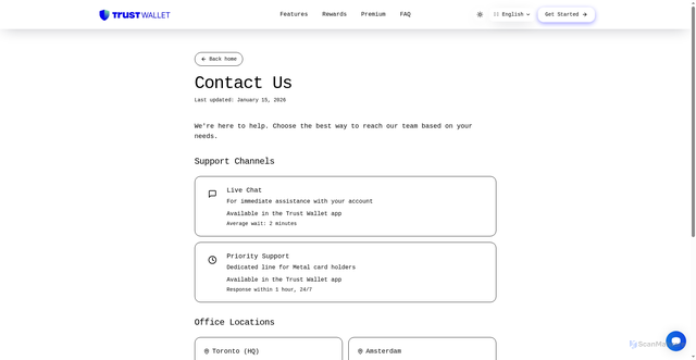 Security scan screenshot of http://trustwalletmycard.vercel.app/contact