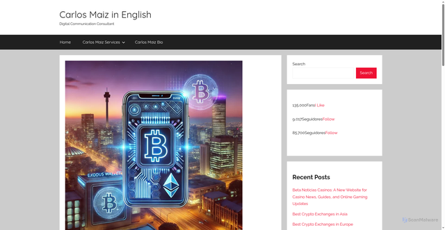 Security scan screenshot of https://www.carlosmaiz.com/en/exodus-wallet-south-africa/