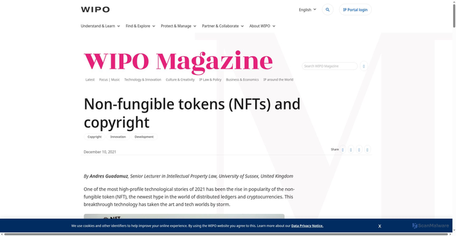 Security scan screenshot of https://www.wipo.int/en/web/wipo-magazine/articles/non-fungible-tokens-nfts-and-copyright-42365