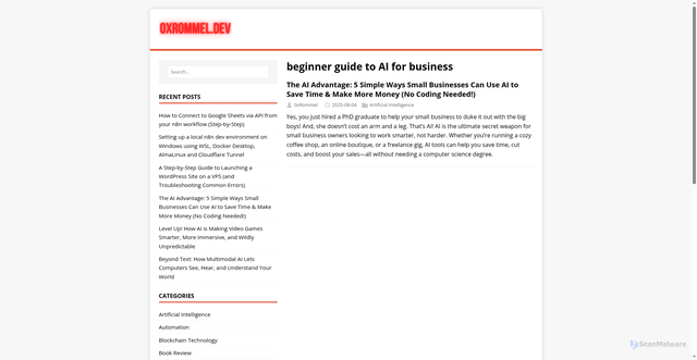 Security scan screenshot of https://0xrommel.pages.dev/tags/beginner-guide-to-ai-for-business/