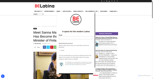 Security scan screenshot of https://belatina.com/sanna-marin-millennial-prime-minister/