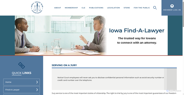 Security scan screenshot of https://www.iowabar.org/?pg=JuryService