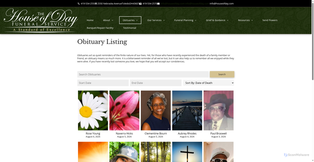 Security scan screenshot of https://www.houseofday.com/obituary-listing