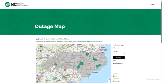 Security scan screenshot of https://outages.ncelectriccooperatives.com/
