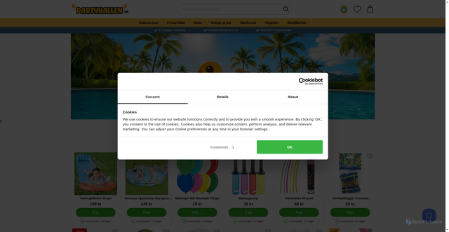 Security scan screenshot of https://partyhallen.se