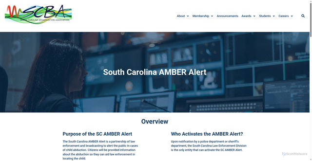 Security scan screenshot of https://scba.net/programs-and-services/amber-alert/