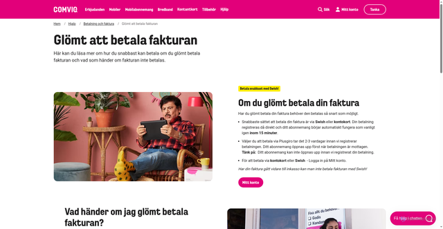 Security scan screenshot of https://www.comviq.se/hjalp/betalning-och-faktura/glomt-att-betala-faktura?utm_source=spready&utm_medium=email&utm_campaign=invoice