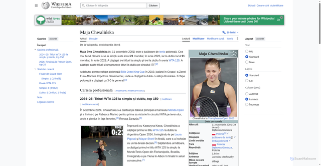 Security scan screenshot of https://ro.wikipedia.org/wiki/Maja_Chwali%C5%84ska
