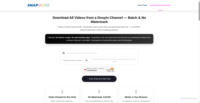 Security scan screenshot of https://douyin-downloader.com/download-all-videos-from-douyin-channel/