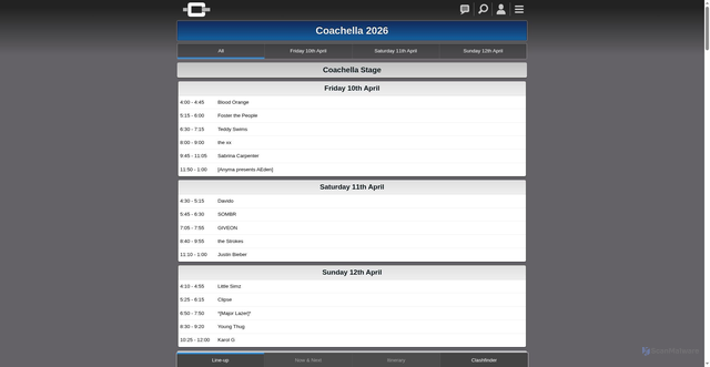 Security scan screenshot of https://clashfinder.com/m/coachella2026/