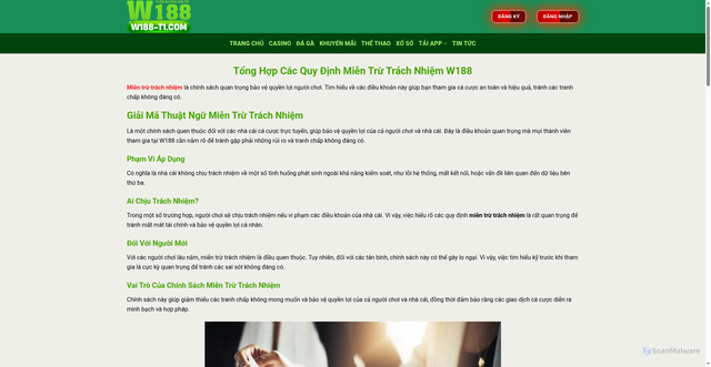 Security scan screenshot of https://w188-vn1.com/mien-tru-trach-nhiem/