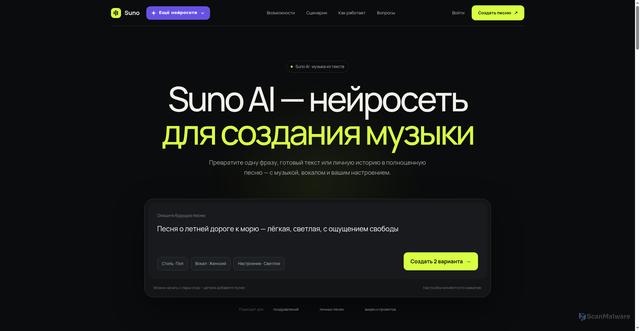 Security scan screenshot of https://suno-ai.net.ru/