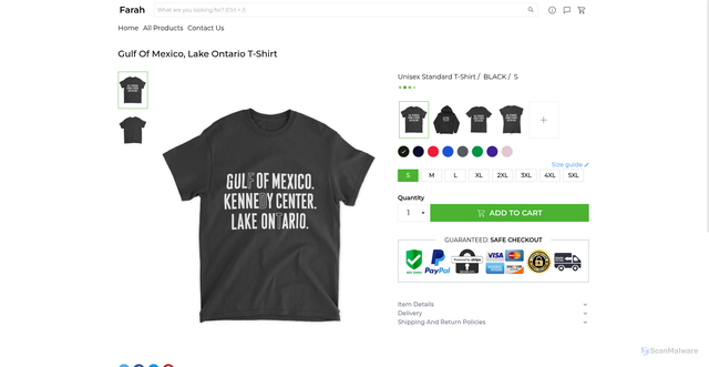 Security scan screenshot of https://farah-shop.us/gulf-of-mexico-lake-ontario-t-shirt