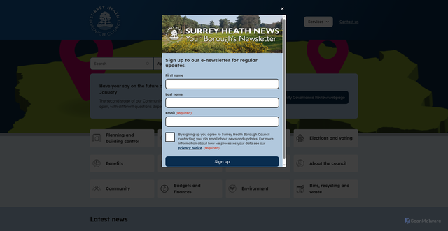 Security scan screenshot of https://www.surreyheath.gov.uk/